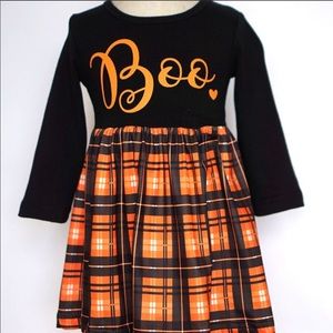 Girls black Dress Halloween Boo Plaid costume